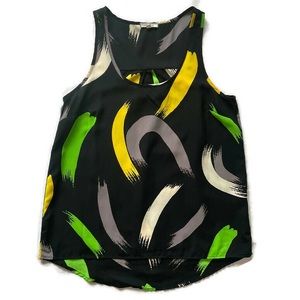 Pleione Women's Sleeveless Black, Green, Yellow Printed Tank Top Blouse Size XS